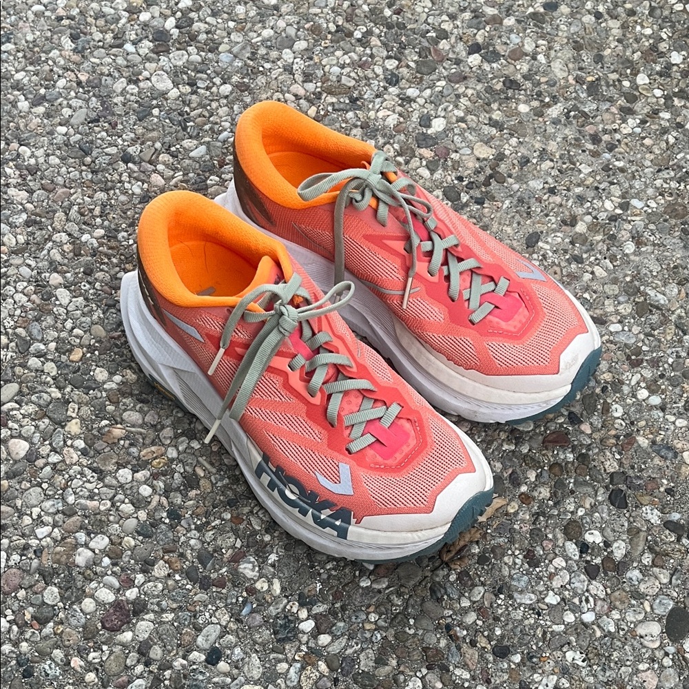 Hoka Women's Orange and Gray Athletic Shoes Mafate x Size 8 - Worn Twice